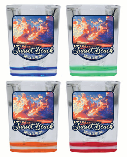Sunset Beach North Carolina Sunset Pier Design Souvenir 2 Ounce Shot Glass Square 4-Pack Multicolor 