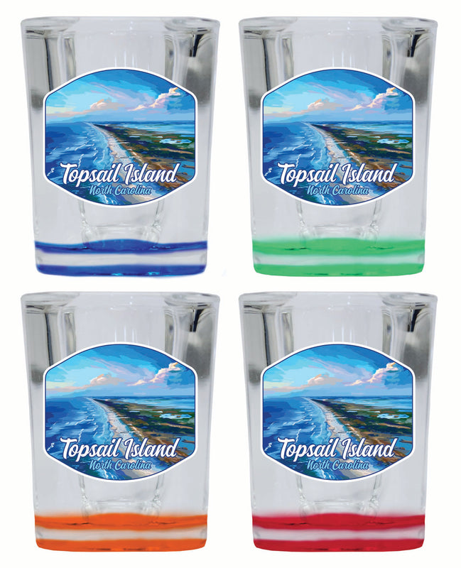 Topsail Island North Carolina Aerial View Design Souvenir 2 Ounce Shot Glass Square 4-Pack Multicolor 