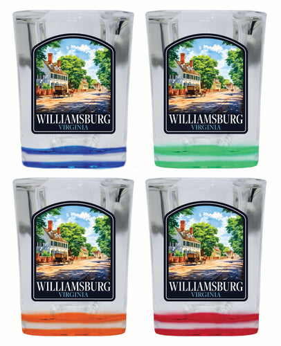 Williamsburg Virginia Colonial Street Design Souvenir 2 Ounce Shot Glass Square 4-Pack Multicolor 