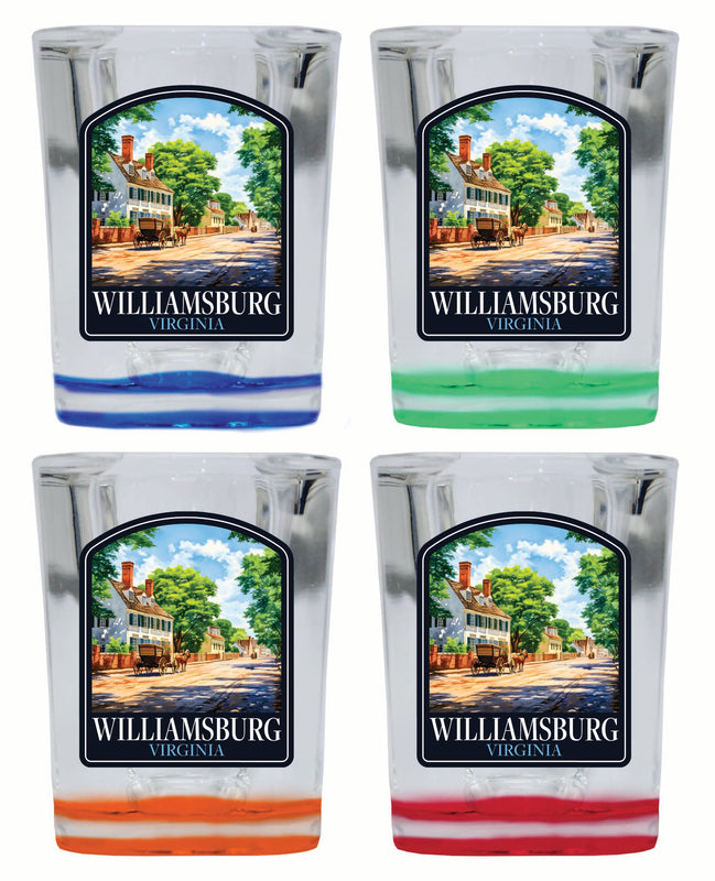 Williamsburg Virginia Colonial Street Design Souvenir 2 Ounce Shot Glass Square 4-Pack Multicolor 