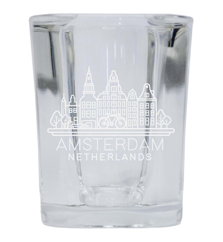 Amsterdam Netherlands Souvenir 2 Ounce Engraved Shot Glass Square Single Unit