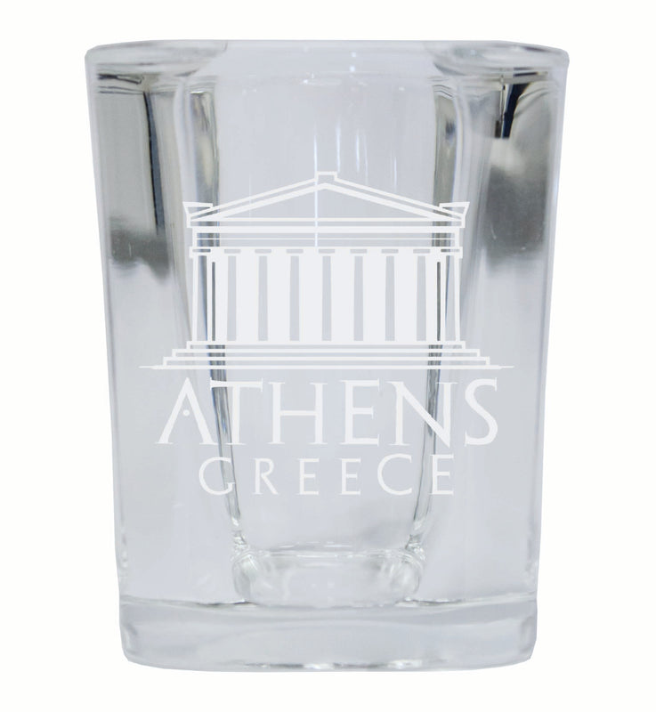 Athens Greece Souvenir 2 Ounce Engraved Shot Glass Square 4-Pack