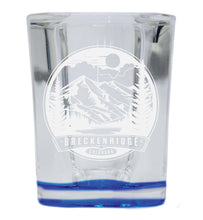 Load image into Gallery viewer, Brekenridge Colorado Souvenir 2 Ounce Engraved Shot Glass Square Blue Base Single Unit
