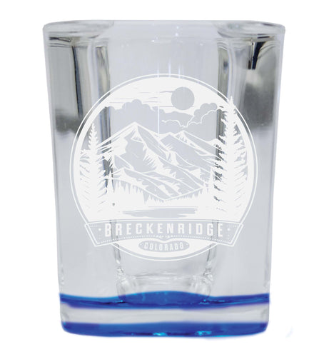 Brekenridge Colorado Souvenir 2 Ounce Engraved Shot Glass Square Blue Base Single Unit