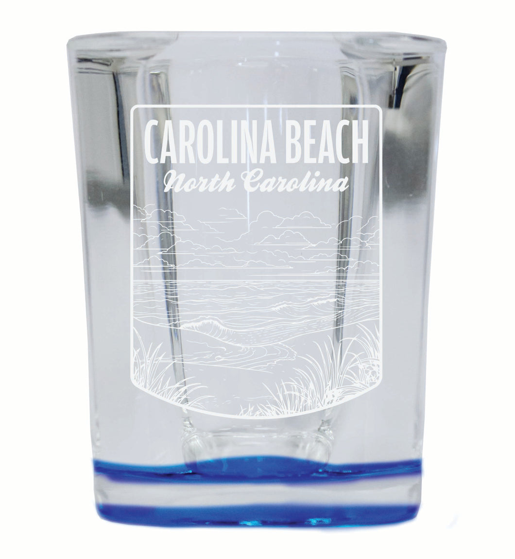 Carolina Beach North Carolina Souvenir 2 Ounce Engraved Shot Glass Square Blue Base 2-Pack