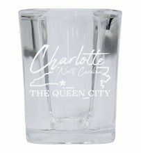 Load image into Gallery viewer, Charlotte North Carolina Souvenir 2 Ounce Engraved Shot Glass Square 2-Pack

