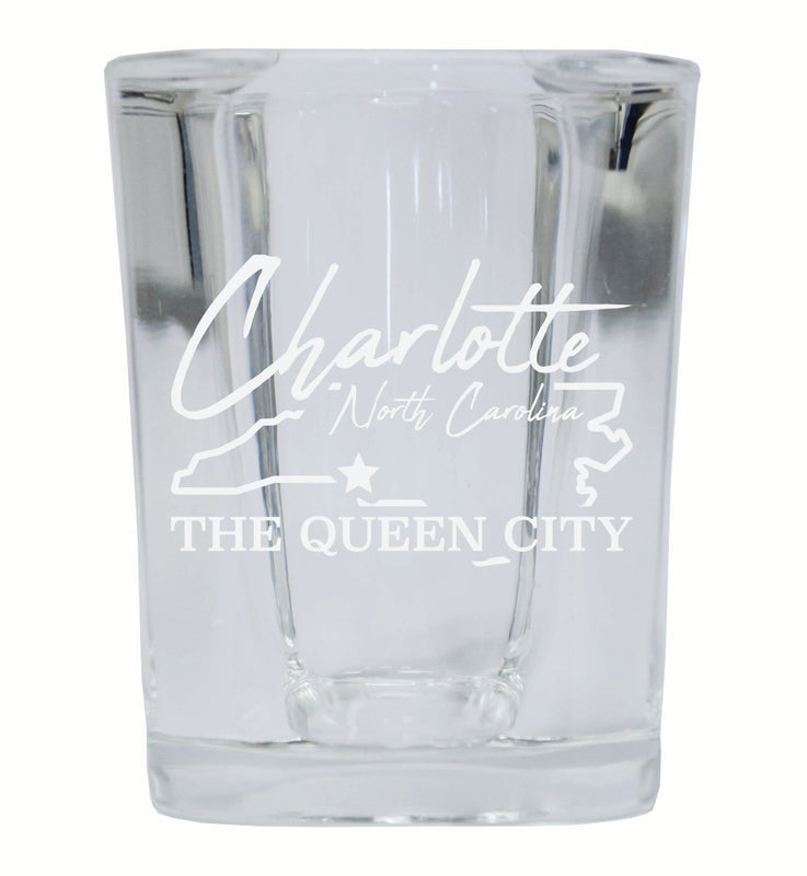 Charlotte North Carolina Souvenir 2 Ounce Engraved Shot Glass Square 2-Pack