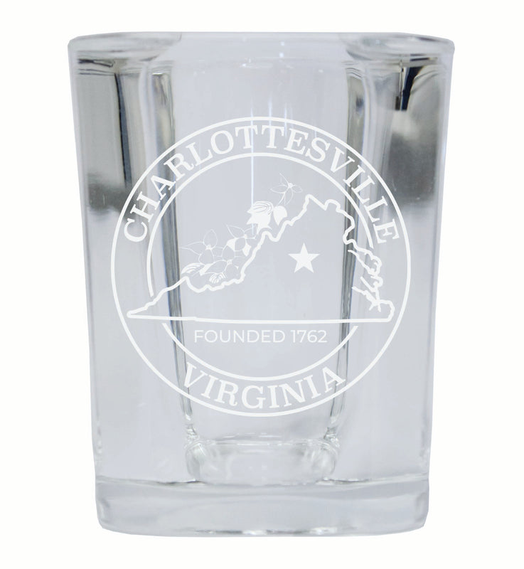 Charlottesville Virginia Souvenir 2 Ounce Engraved Shot Glass Square Single Unit