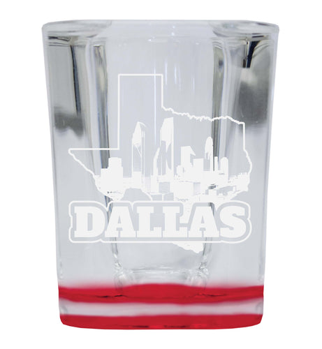 Dallas Texas Souvenir 2 Ounce Engraved Shot Glass Square Red Base 4-Pack