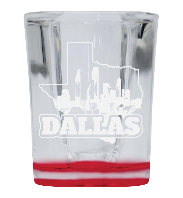 Dallas Texas Souvenir 2 Ounce Engraved Shot Glass Square Red Base 4-Pack