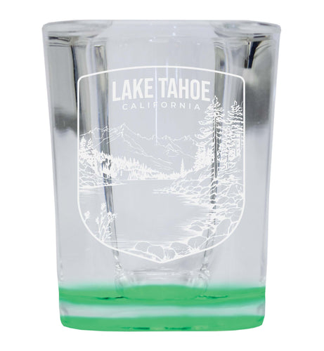 Lake Tahoe California Souvenir 2 Ounce Engraved Shot Glass Square Green Base 2-Pack
