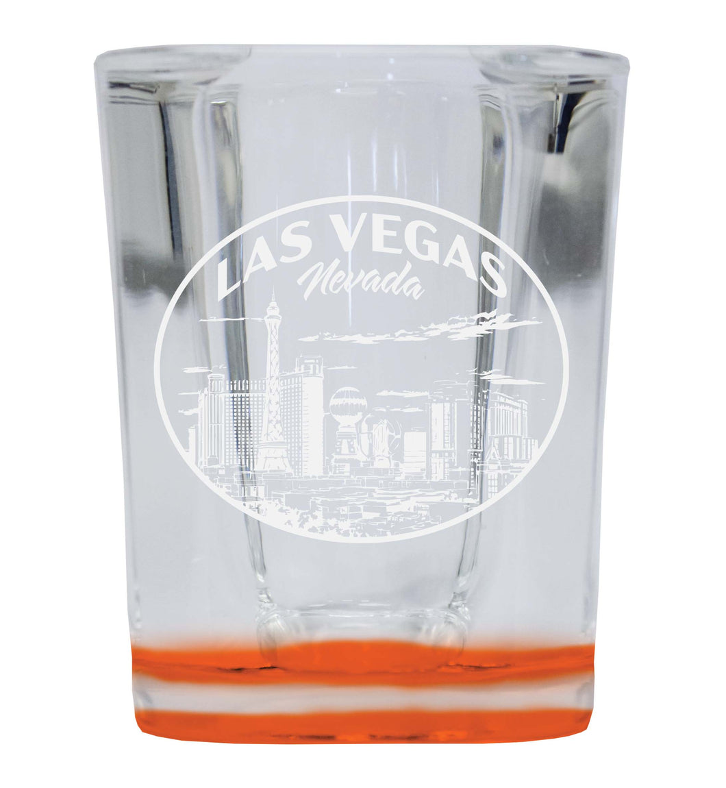 Las Vegas Nevada Souvenir 2 Ounce Engraved Shot Glass Square Orange Base 2-Pack