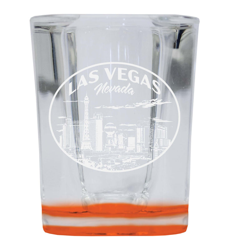 Las Vegas Nevada Souvenir 2 Ounce Engraved Shot Glass Square Orange Base 2-Pack