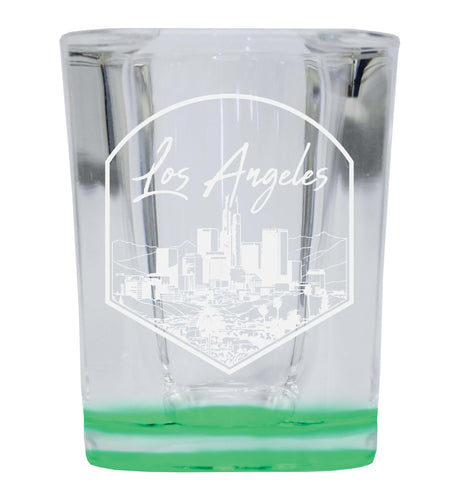 Los Angeles California Engraving 1 Souvenir 2 Ounce Engraved Shot Glass Square Green Base 4-Pack