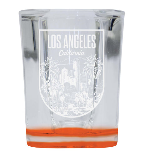 Los Angeles California Engraving 2 Souvenir 2 Ounce Engraved Shot Glass Square Orange Base Single Unit