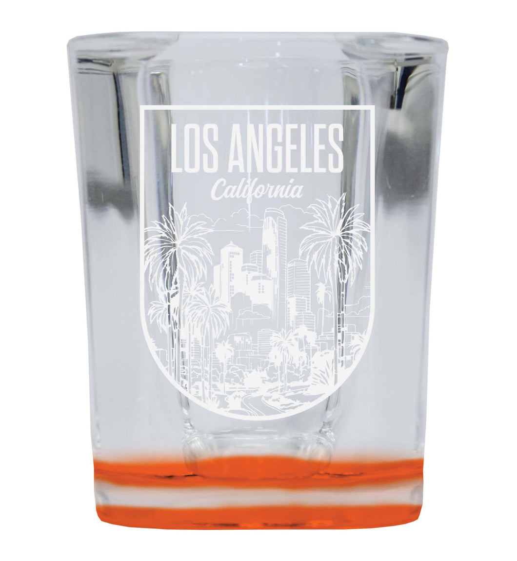 Los Angeles California Engraving 2 Souvenir 2 Ounce Engraved Shot Glass Square Orange Base Single Unit