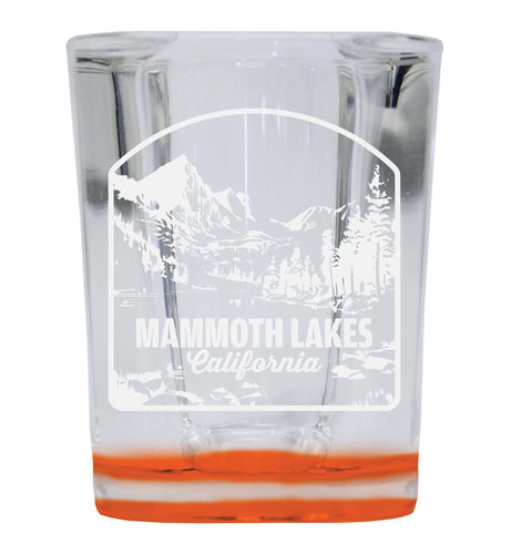Mammoth Lakes California Souvenir 2 Ounce Engraved Shot Glass Square Orange Base 4-Pack