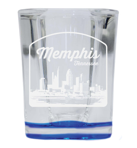 Memphis Tennessee Souvenir 2 Ounce Engraved Shot Glass Square Blue Base Single Unit