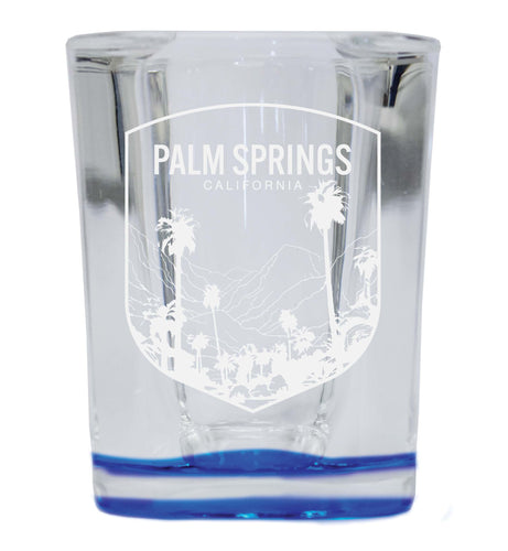 Palm Springs California Souvenir 2 Ounce Engraved Shot Glass Square Blue Base Single Unit