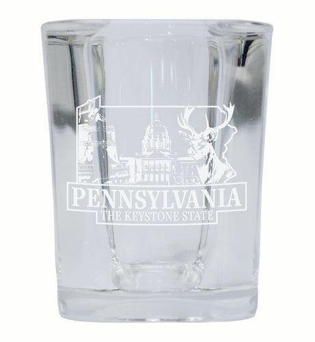 Pennsylvania Souvenir 2 Ounce Engraved Shot Glass Square 4-Pack