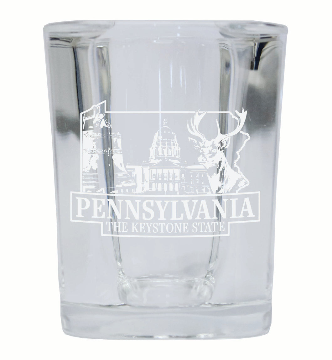 Pennsylvania Souvenir 2 Ounce Engraved Shot Glass Square 4-Pack
