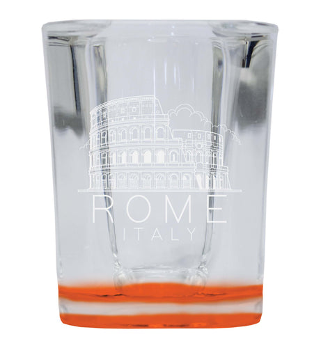 Rome Italy Souvenir 2 Ounce Engraved Shot Glass Square Orange Base 4-Pack