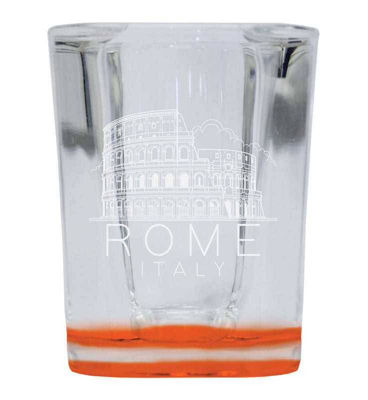 Rome Italy Souvenir 2 Ounce Engraved Shot Glass Square Orange Base 4-Pack