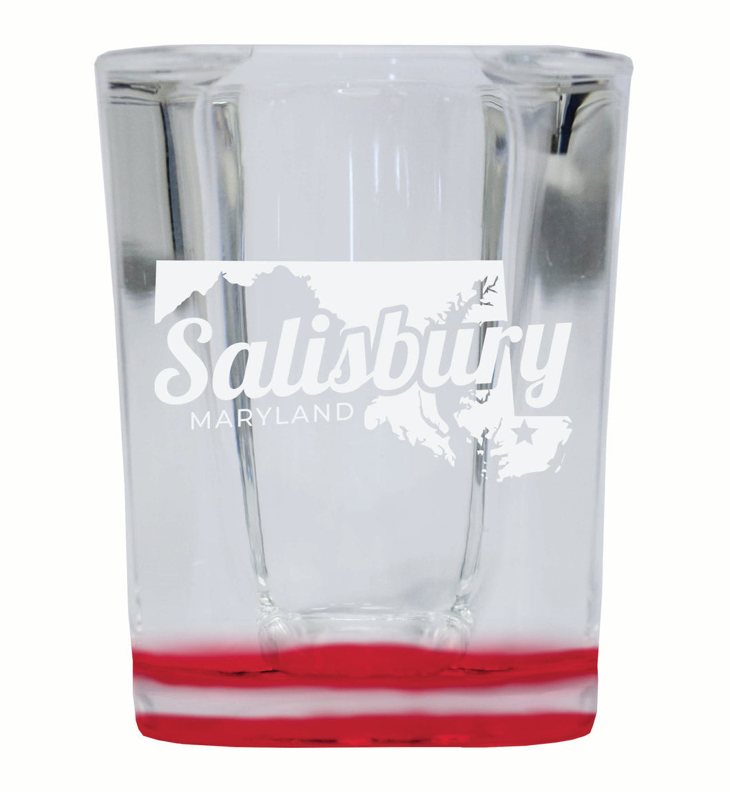 Salisbury Maryland Souvenir 2 Ounce Engraved Shot Glass Square Red Base 2-Pack