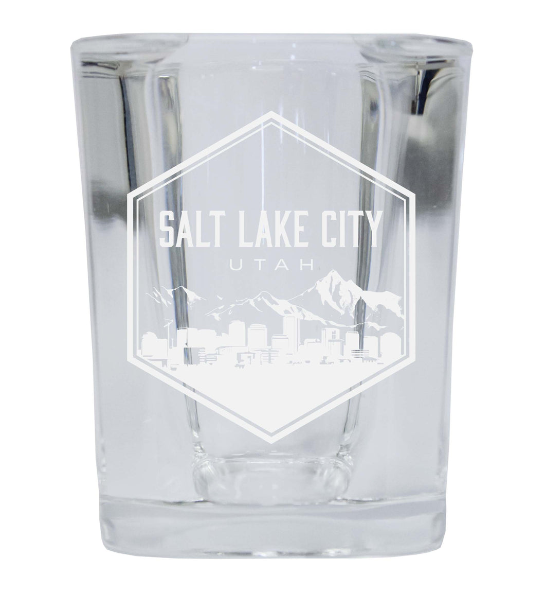 Salt Lake City Utah Souvenir 2 Ounce Engraved Shot Glass Square Single Unit