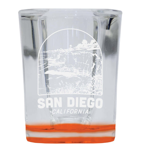 San Diego California Souvenir 2 Ounce Engraved Shot Glass Square Orange Base 4-Pack