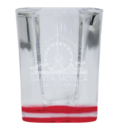 Santa Monica California Souvenir 2 Ounce Engraved Shot Glass Square Red Base 2-Pack