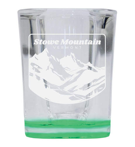 Stowe Mountain Vermont Souvenir 2 Ounce Engraved Shot Glass Square Green Base Single Unit