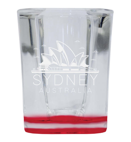 Sydney Australia Souvenir 2 Ounce Engraved Shot Glass Square Red Base 2-Pack