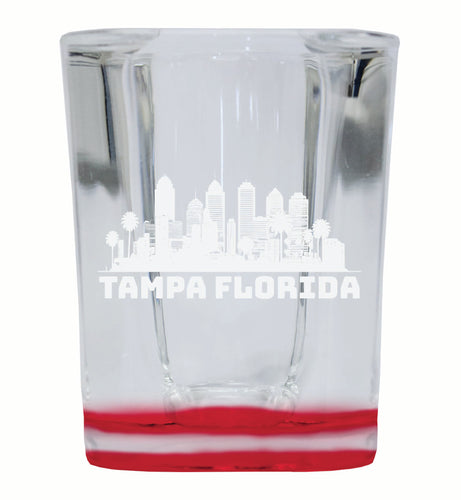 Tampa Florida Souvenir 2 Ounce Engraved Shot Glass Square Red Base Single Unit