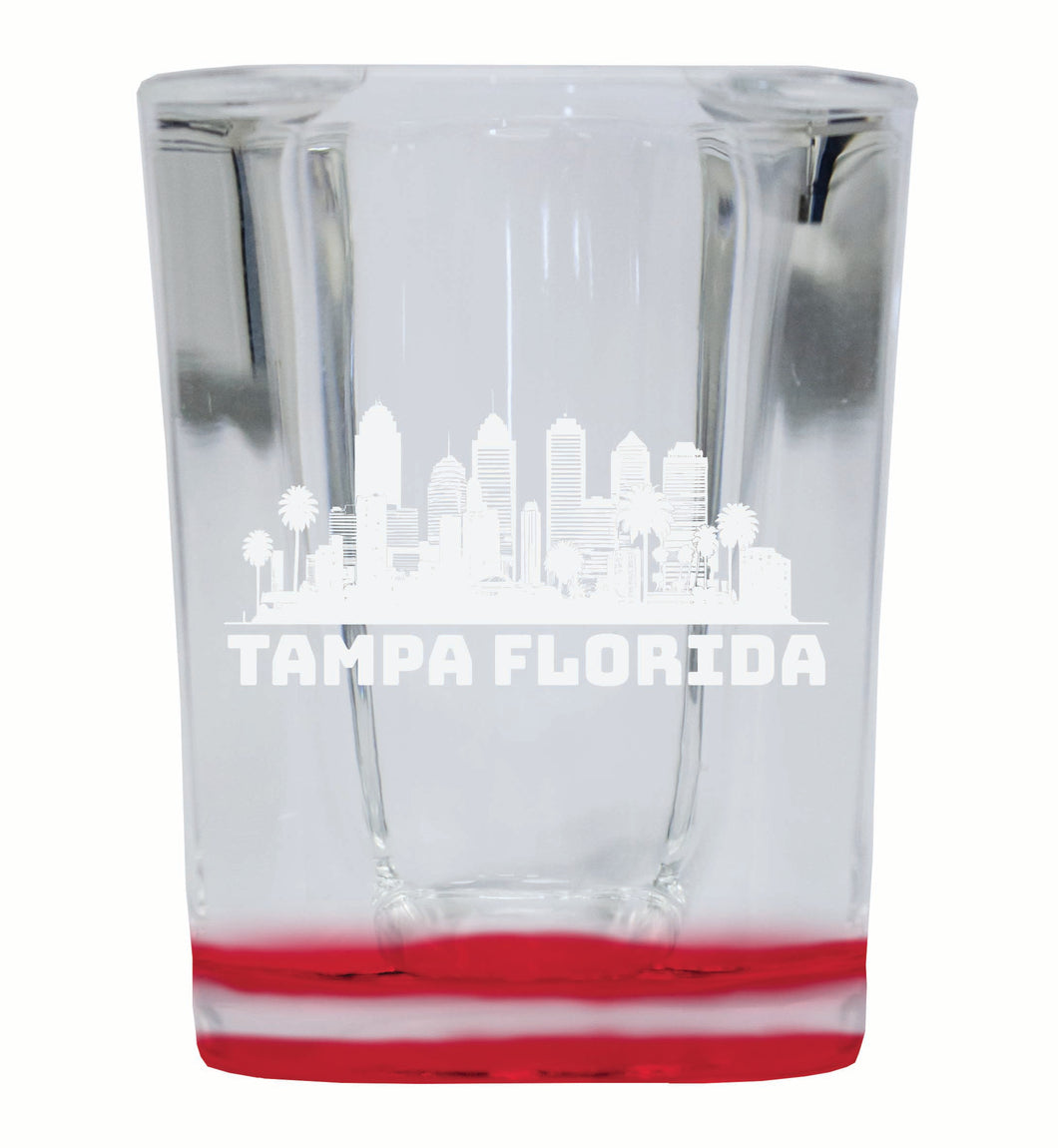 Tampa Florida Souvenir 2 Ounce Engraved Shot Glass Square Red Base Single Unit