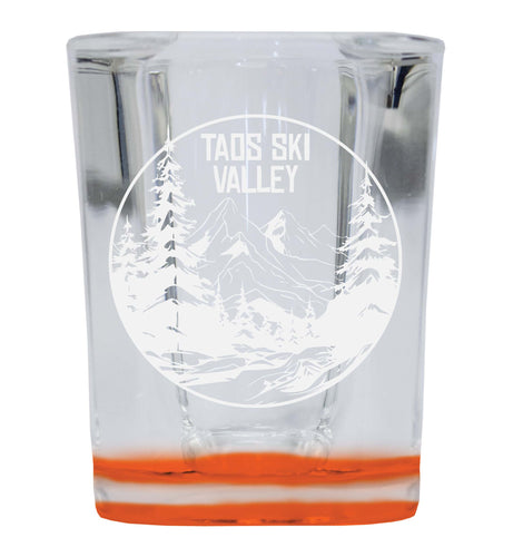 Taos Ski Valley Souvenir 2 Ounce Engraved Shot Glass Square Orange Base 2-Pack