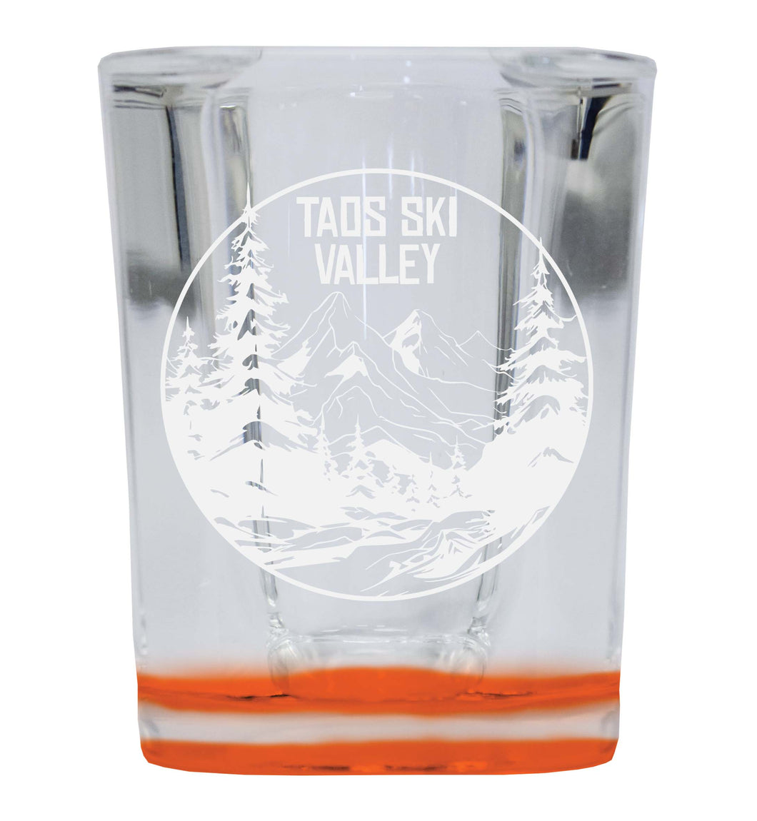 Taos Ski Valley Souvenir 2 Ounce Engraved Shot Glass Square Orange Base 2-Pack
