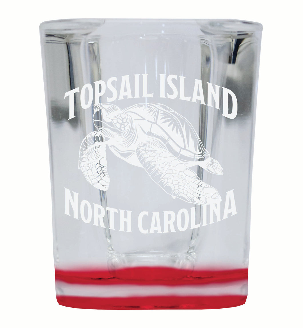Topsail Island North Carolina Souvenir 2 Ounce Engraved Shot Glass Square Red Base 4-Pack