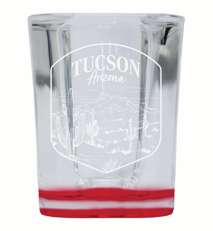 Tucson Arizona Souvenir 2 Ounce Engraved Shot Glass Square Red Base 4-Pack
