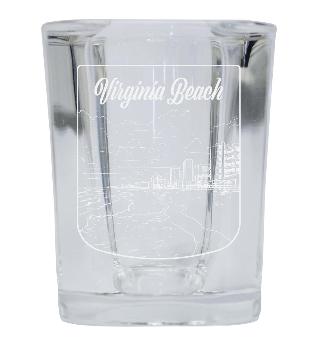 Virginia Beach Virginia Souvenir 2 Ounce Engraved Shot Glass Square 4-Pack