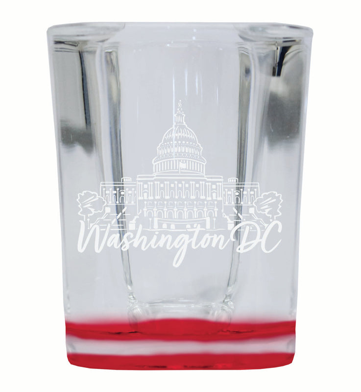 Washington DC Engraving2 Souvenir 2 Ounce Engraved Shot Glass Square Red Base Single Unit