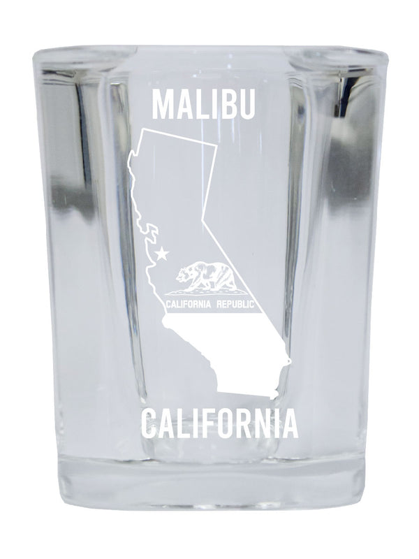 Malibu California Souvenir 2 Ounce Engraved Shot Glass Square 12-Pack
