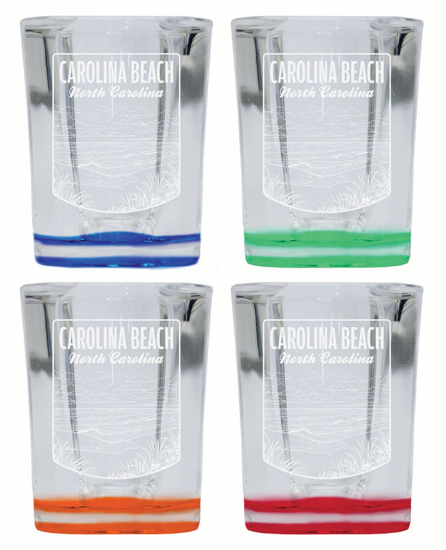 Carolina Beach North Carolina Souvenir 2 Ounce Engraved Shot Glass Square 4-Pack Multicolor 