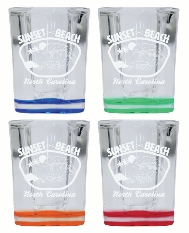 Sunset Beach North Carolina Souvenir 2 Ounce Engraved Shot Glass Square 4-Pack Multicolor 