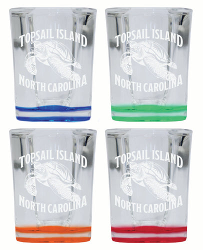 Topsail Island North Carolina Souvenir 2 Ounce Engraved Shot Glass Square 4-Pack Multicolor 