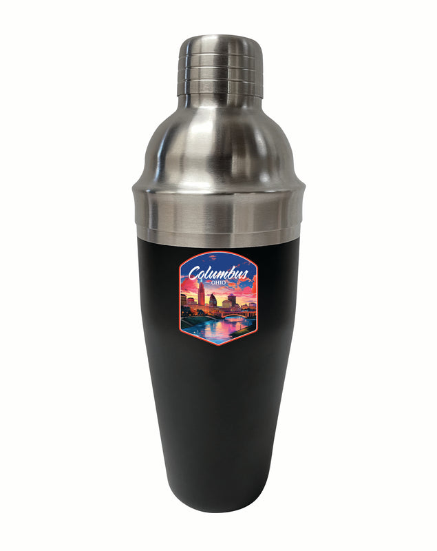 Columbus Ohio Sunset Cityscape Design Souvenir 24 oz Stainless Steel Cocktail Shaker Black Single