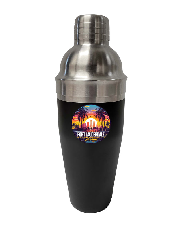 Fort Lauderdale Florida Design B Souvenir 24 oz Stainless Steel Cocktail Shaker Black 4-Pack