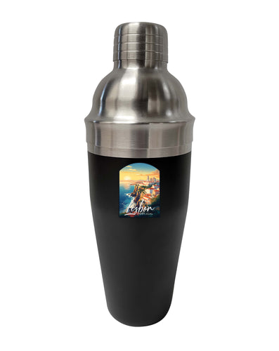 Lisbon Portugal Design B Souvenir 24 oz Stainless Steel Cocktail Shaker Black 4-Pack