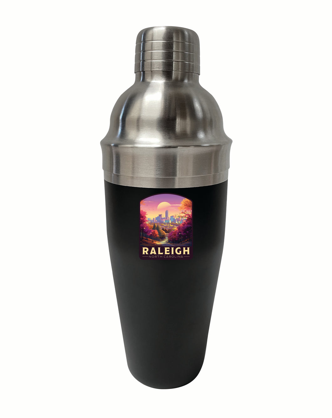 Raleigh North Carolina City of Oaks Design Souvenir 24 oz Stainless Steel Cocktail Shaker Black 2-Pack