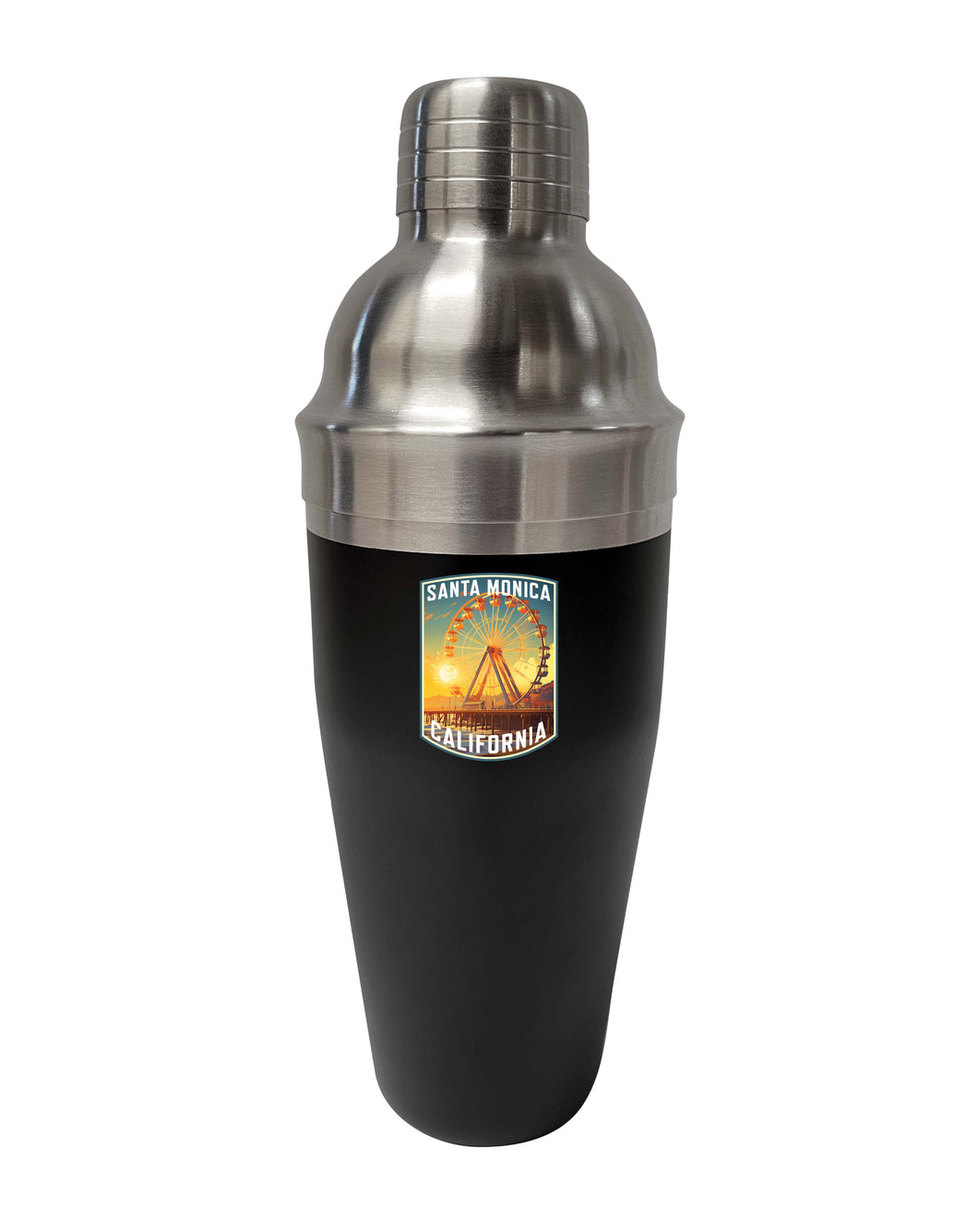 Santa Monica California Design C Souvenir 24 oz Stainless Steel Cocktail Shaker Black 4-Pack